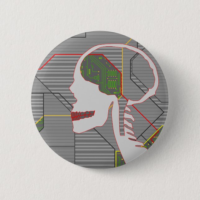 Badge Rond 5 Cm crâne de logique gris (Devant)