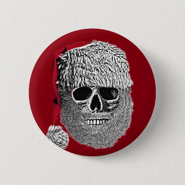 Badge Rond 5 Cm Crâne de Père Noël (Devant)