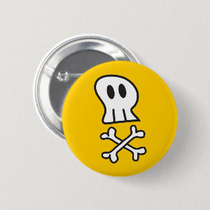 Badge Rond 5 Cm Crâne de pirate de dessin animé et os Fête d'Hallo