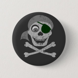 Badge Rond 5 Cm Crâne de pirate et boutons d'os croisés