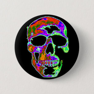 Badge Rond 5 Cm Crâne de Psychedellic