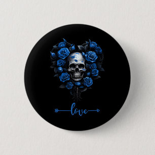 Badge Rond 5 Cm Crâne de roses bleues pour la Saint-Valentin Amour