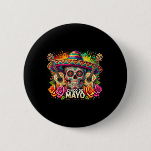 Badge Rond 5 Cm Crâne de squelette drôle de Cinco De Mayo Fiesta S