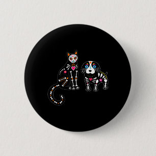 Badge Rond 5 Cm Crâne de Sucre Chat et Chien Drôle Halloween