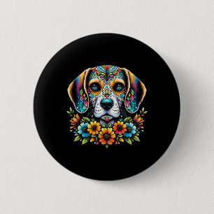 Badge Rond 5 Cm Crâne de sucre de fleurs de Beagle Chien Cinco De