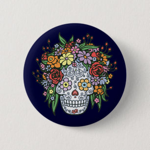 Badge Rond 5 Cm Crâne de sucre de Flowerhair