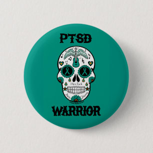 Badge Rond 5 Cm Crâne de sucre de GUERRIER de PTSD