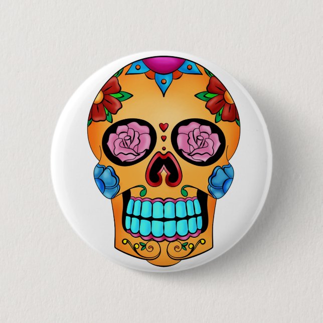 Badge Rond 5 Cm Crâne de sucre de tatouage - jour des morts, (Devant)