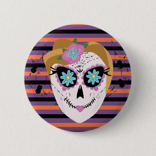 Badge Rond 5 Cm Crâne de sucre d'Halloween Dias De Los Muertos