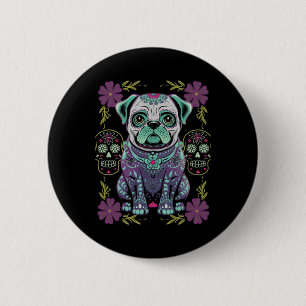 Badge Rond 5 Cm Crâne de sucre Halloween Jour Morts Carlin Dia Los