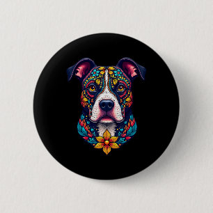 Badge Rond 5 Cm Crâne de sucre mexicain Pitbull Dia De Muertos Hal
