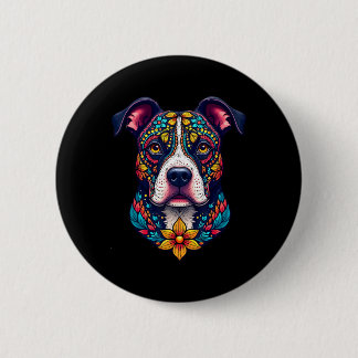 Badge Rond 5 Cm Crâne de sucre mexicain Pitbull Dia De Muertos Hal