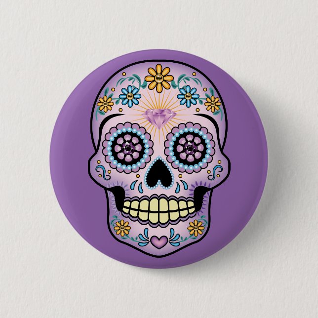 Badge Rond 5 Cm Crâne de sucre pourpre (Devant)