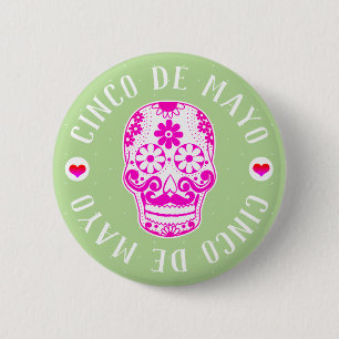 Badge Rond 5 Cm Crâne de sucre rose Cinco de Mayo