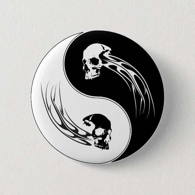Badge Rond 5 Cm Crâne de tribal de Yin Yang (Devant)