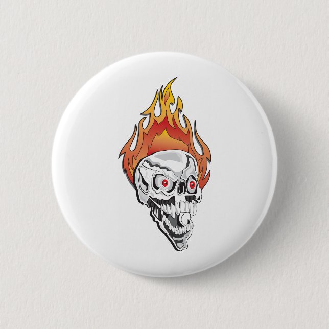 Badge Rond 5 Cm Crâne enflammé (Devant)