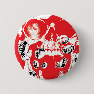 Badge Rond 5 Cm Crâne et anneaux - rouge