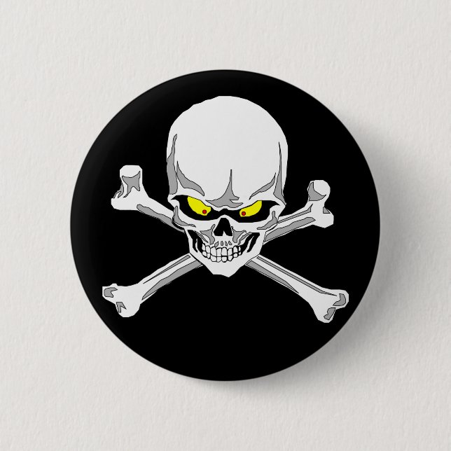 Badge Rond 5 Cm Crâne et bouton d'os croisés (Devant)