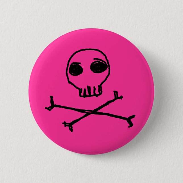 Badge Rond 5 Cm Crâne et bouton d'os croisés (Devant)