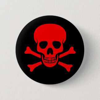 Badge Rond 5 Cm Crâne et bouton rouges d'os croisés