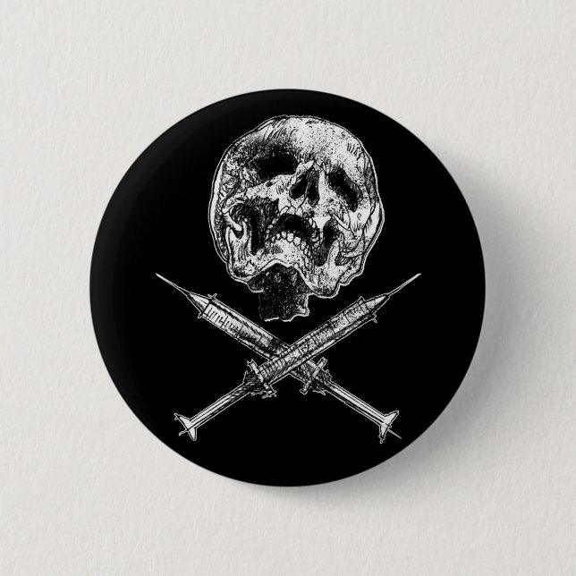 Badge Rond 5 Cm Crâne et seringues (Devant)