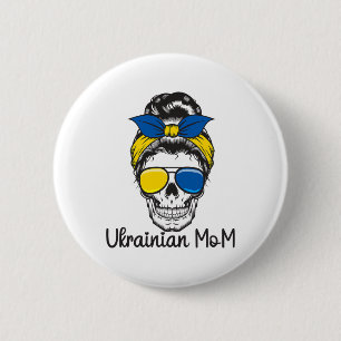 Badge Rond 5 Cm Crâne Fille Ukrainienne Ukraine Chignon Désordonné