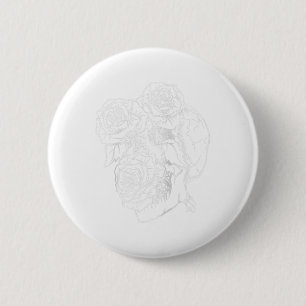 Badge Rond 5 Cm Crâne Fleur Et Tatouage Rose Art Graphique Floral