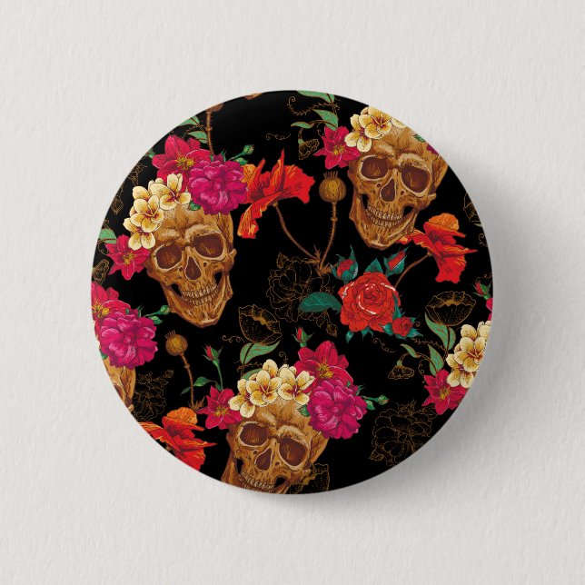Badge Rond 5 Cm crâne floral (Devant)