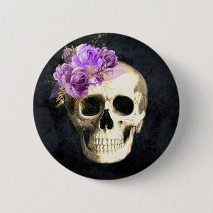 Badge Rond 5 Cm Crâne floral gothique