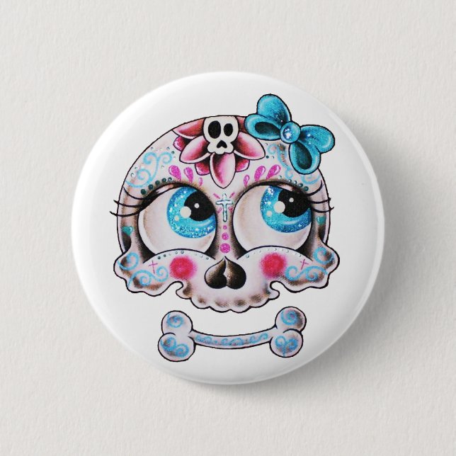 Badge Rond 5 Cm Crâne Girly (Devant)