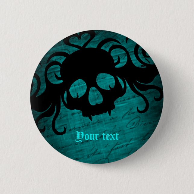 Badge Rond 5 Cm Crâne gothique turquoise (Devant)