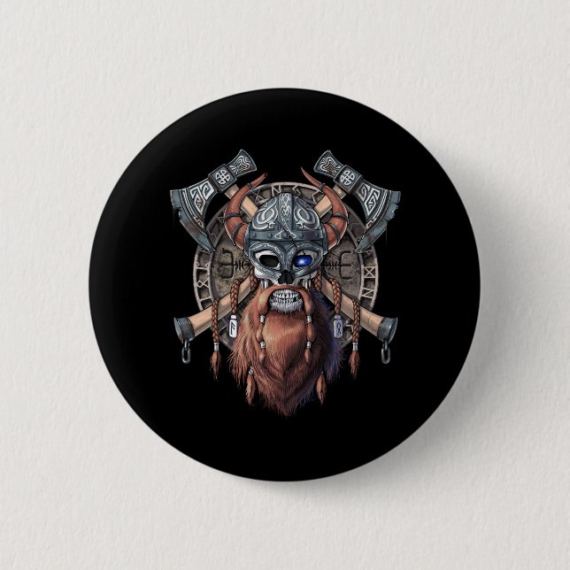 Badge Rond 5 Cm Crâne guerrier viking (Devant)