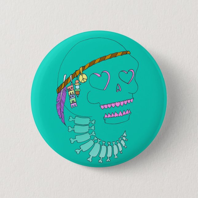 Badge Rond 5 Cm Crâne hippie (Devant)