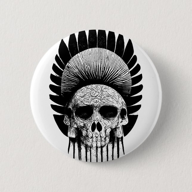 Badge Rond 5 Cm Crâne indien noir et blanc (Devant)