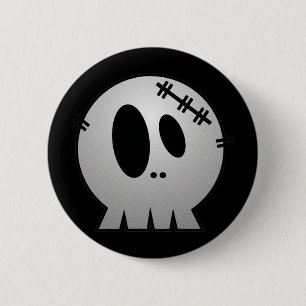 BADGE ROND 5 CM CRÂNE INÉGAL MIGNON - BW GRIS
