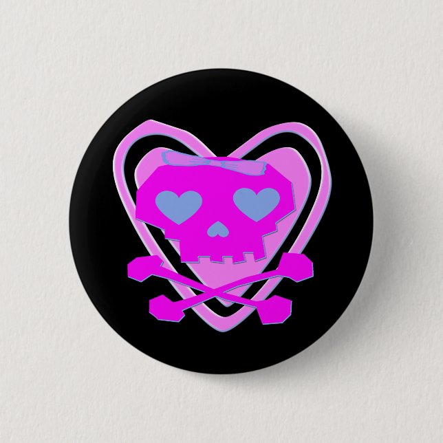 BADGE ROND 5 CM CRÂNE MIGNON ET GIRLY D'EMO (Devant)
