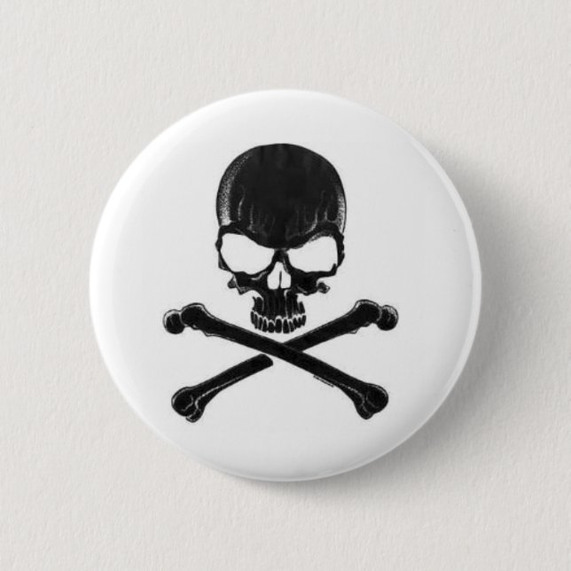 Badge Rond 5 Cm Crâne noir/Crossbone (Devant)