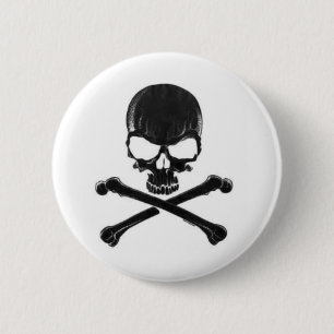 Badge Rond 5 Cm Crâne noir/Crossbone