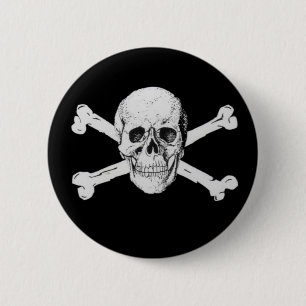 Badge Rond 5 Cm Crâne noir de pirate et os croisés
