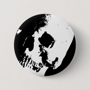 Badge Rond 5 Cm Crâne noir et blanc