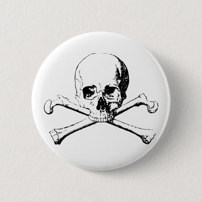 Badge Rond 5 Cm Crâne noir et blanc et os (Devant)