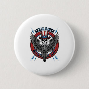 Badge Rond 5 Cm Crâne Patriotique Moto Aigle Vintage