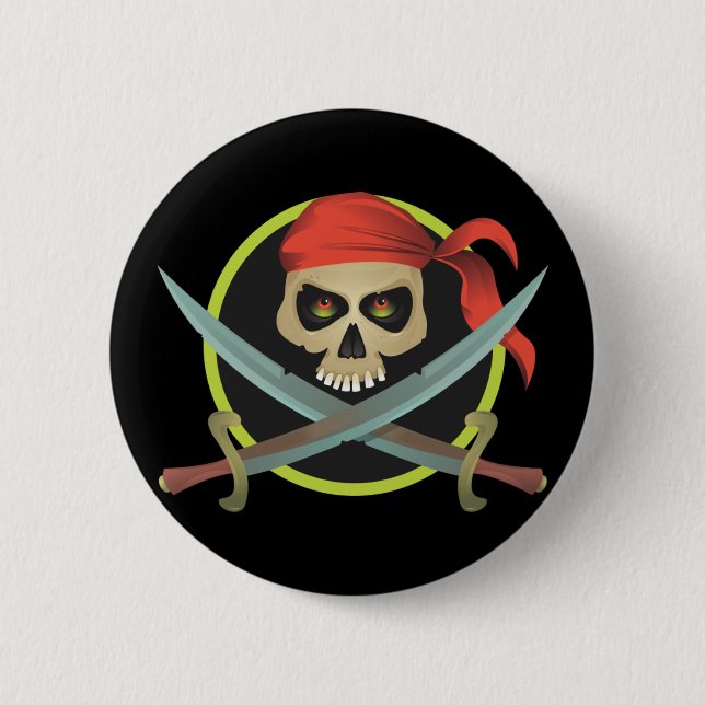 Badge Rond 5 Cm Crâne pirate avec épées croisées (Devant)