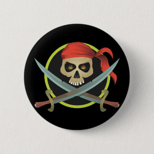 Badge Rond 5 Cm Crâne pirate avec épées croisées