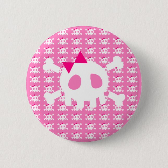 Badge Rond 5 Cm Crâne punk rose Girly (Devant)