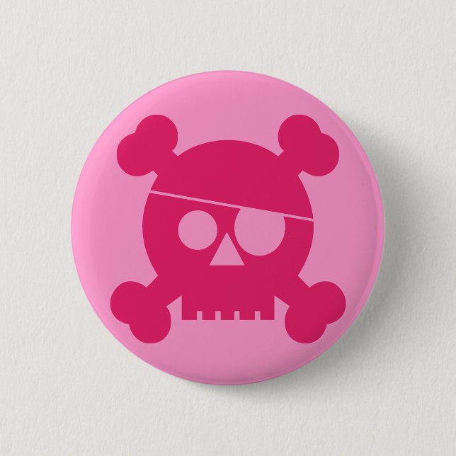 Badge Rond 5 Cm Crâne rose de pirate - bouton (Devant)
