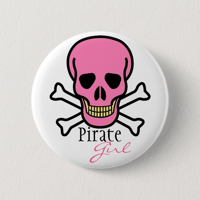 Badge Rond 5 Cm Crâne rose fille pirate (Devant)