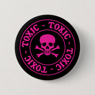 Badge Rond 5 Cm Crâne rose toxique et os croisés