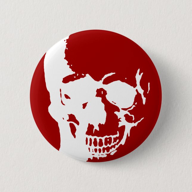 Badge Rond 5 Cm Crâne - Rouge & Blanc métal Imaginaire Art (Devant)