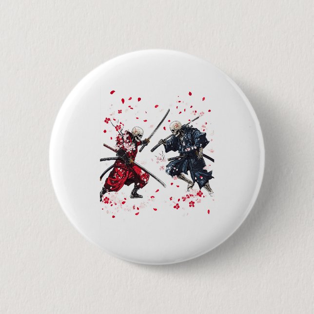 Badge Rond 5 Cm Crâne Samurai Duel (Devant)